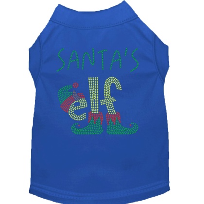 Santa's Elf Rhinestone Dog Shirt Blue Lg