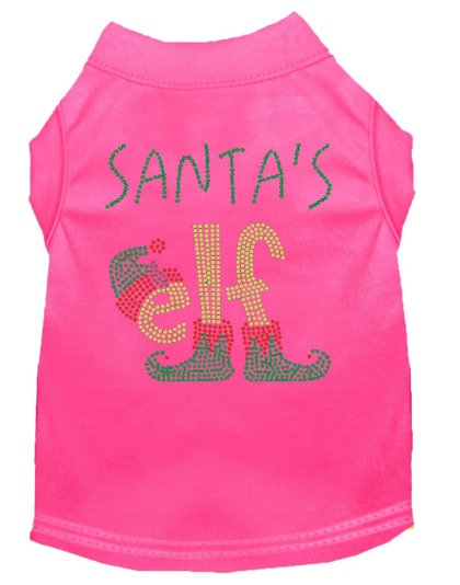 Santa's Elf Rhinestone Dog Shirt Bright Pink Lg