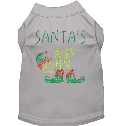 Santa's Elf Rhinestone Dog Shirt Grey Lg