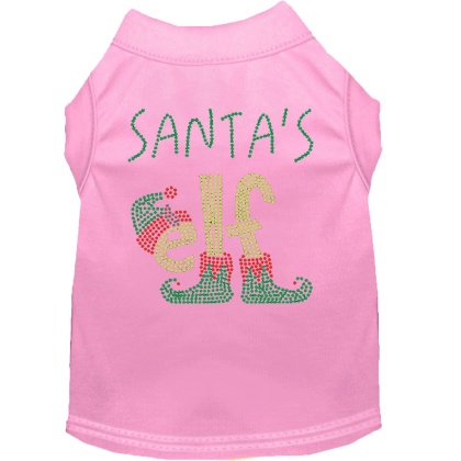 Santa's Elf Rhinestone Dog Shirt Light Pink Lg