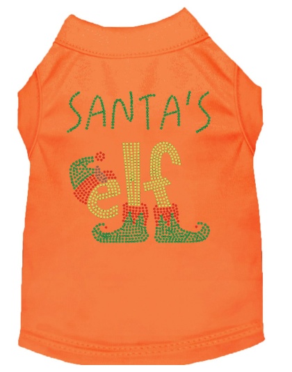 Santa's Elf Rhinestone Dog Shirt Orange Lg