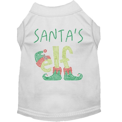 Santa's Elf Rhinestone Dog Shirt White Lg