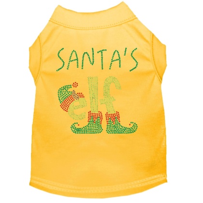 Santa's Elf Rhinestone Dog Shirt Yellow Lg