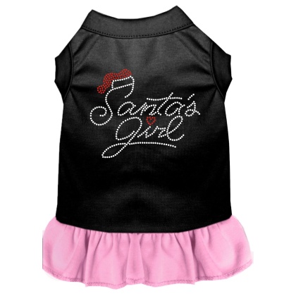 Santa's Girl Rhinestone Dog Dress Black with Light Pink Lg