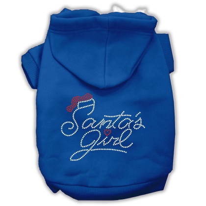 Santa's Girl Rhinestone Dog Hoodie Blue L