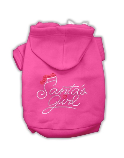 Santa's Girl Rhinestone Dog Hoodie Bright Pink L