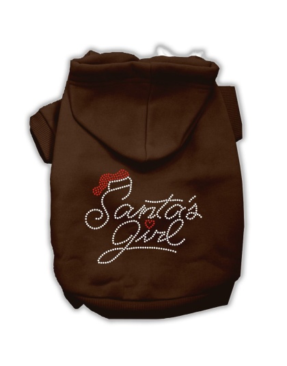 Santa's Girl Rhinestone Dog Hoodie Brown L