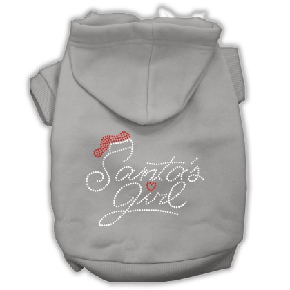 Santa's Girl Rhinestone Dog Hoodie Grey L