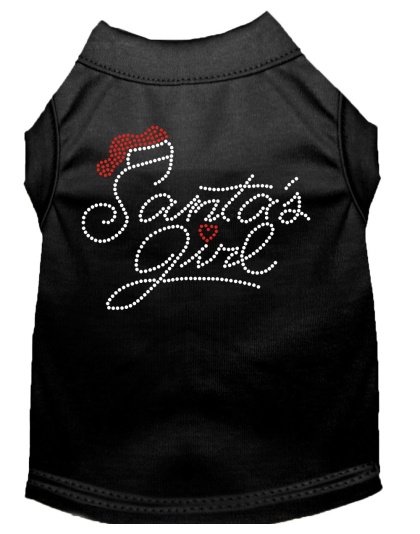 Santa's Girl Rhinestone Dog Shirt Black Lg