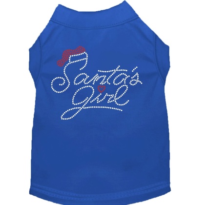 Santa's Girl Rhinestone Dog Shirt Blue Lg