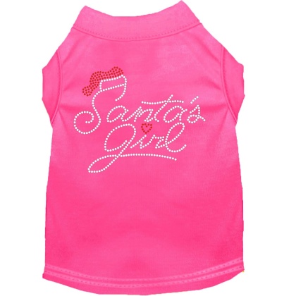 Santa's Girl Rhinestone Dog Shirt Bright Pink Lg