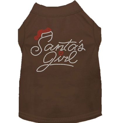 Santa's Girl Rhinestone Dog Shirt Brown Lg