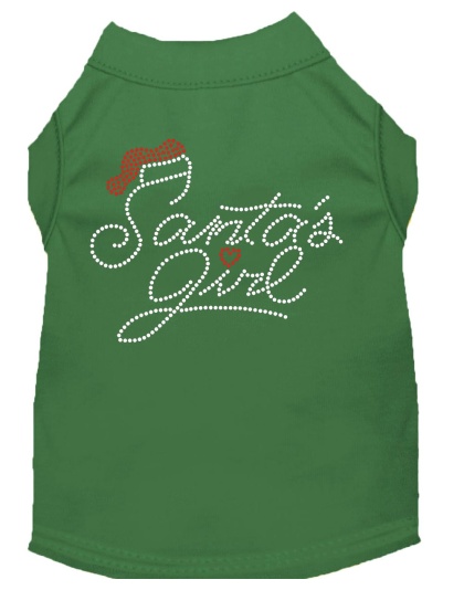 Santa's Girl Rhinestone Dog Shirt Green Lg