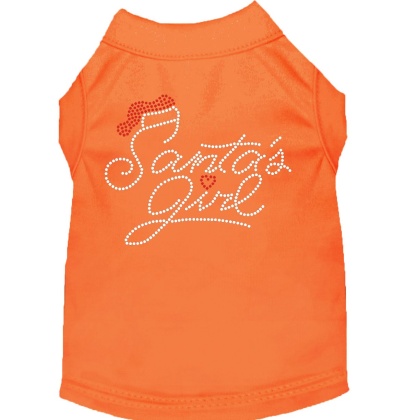 Santa's Girl Rhinestone Dog Shirt Orange Lg