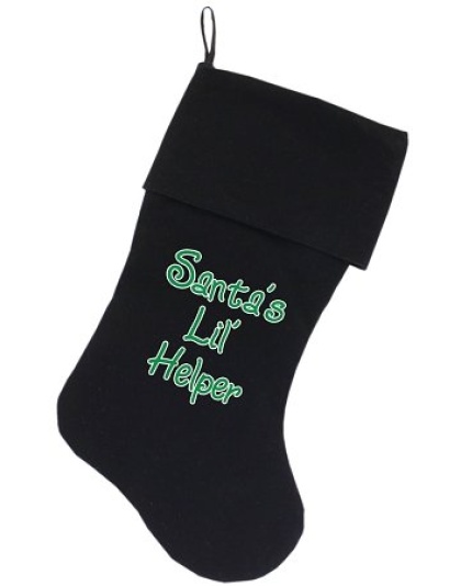 Santa's Lil' Helper Screen Print 18 inch Velvet Christmas Stocking Black