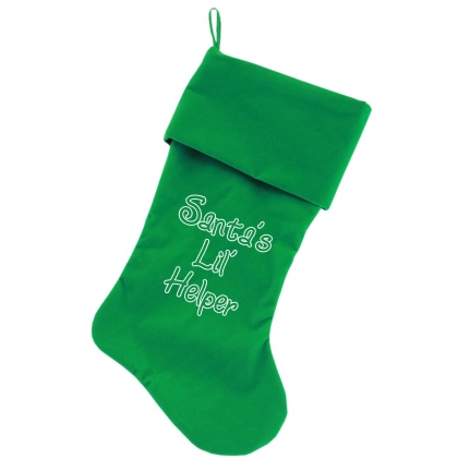 Santa's Lil' Helper Screen Print 18 inch Velvet Christmas Stocking Green