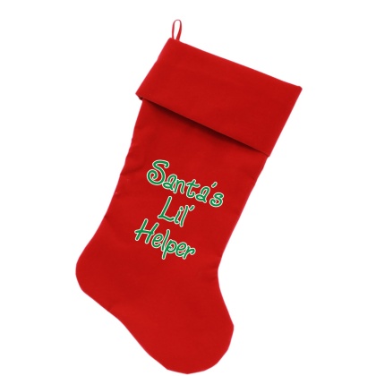 Santa's Lil' Helper Screen Print 18 inch Velvet Christmas Stocking Red