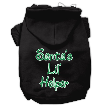 Santa's Lil' Helper Screen Print Pet Hoodies Black Size Lg