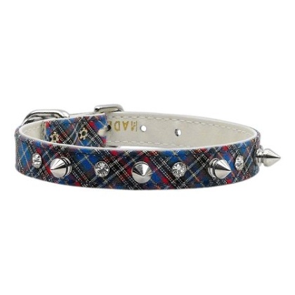 School Days Crystal and Spike Collars Blue Plaid 10