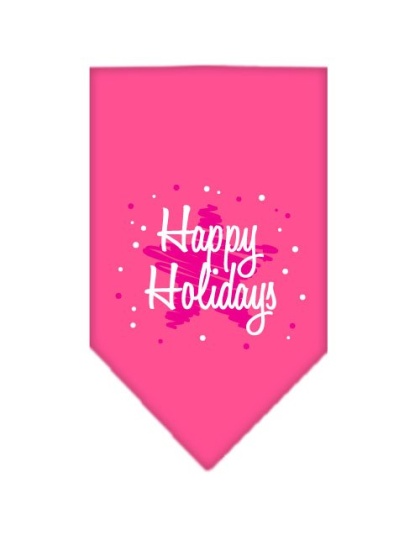 Scribble Happy Holidays Screen Print Bandana Bright Pink Large