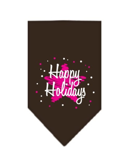 Scribble Happy Holidays Screen Print Bandana Cocoa Large