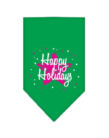 Scribble Happy Holidays Screen Print Bandana Emerald Green Large