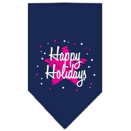 Scribble Happy Holidays Screen Print Bandana Navy Blue large