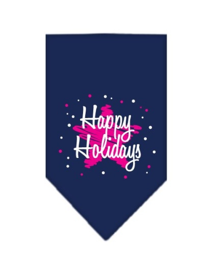 Scribble Happy Holidays Screen Print Bandana Navy Blue large