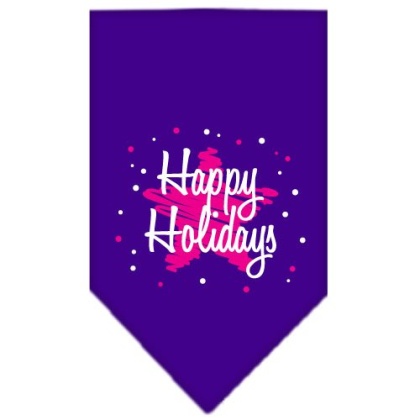 Scribble Happy Holidays Screen Print Bandana Purple Large