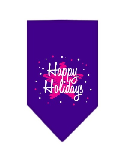 Scribble Happy Holidays Screen Print Bandana Purple Large