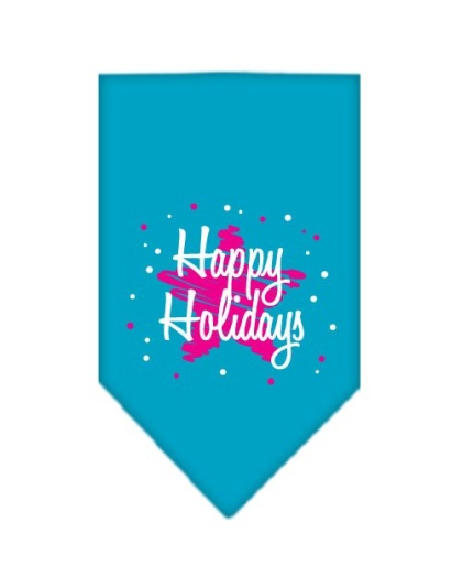 Scribble Happy Holidays Screen Print Bandana Turquoise Large