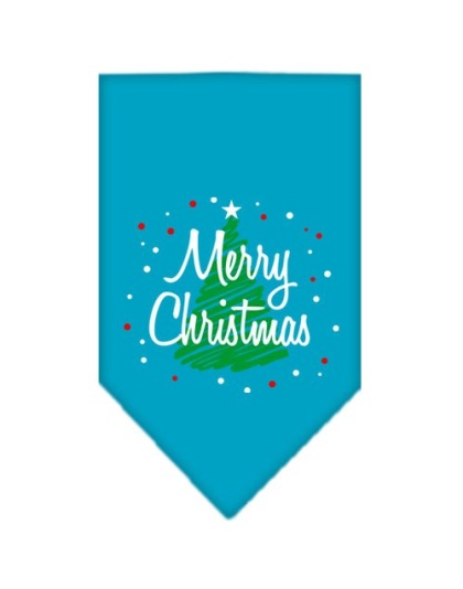 Scribble Merry Christmas Screen Print Bandana Turquoise Large