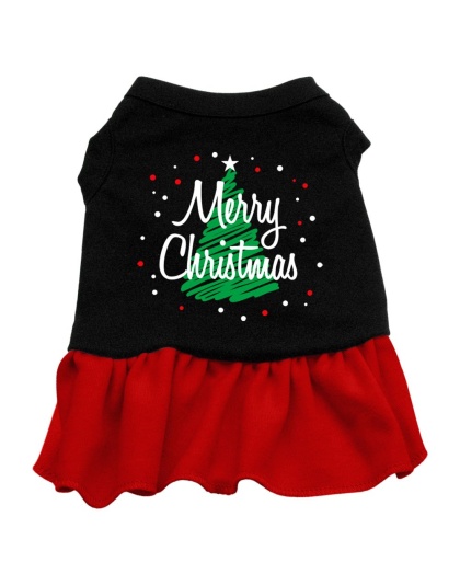 Scribble Merry Christmas Screen Print Dress Black with Red Lg