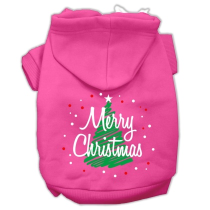 Scribbled Merry Christmas Screenprint Pet Hoodies Bright Pink Size L
