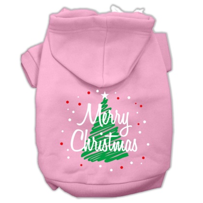 Scribbled Merry Christmas Screenprint Pet Hoodies Light Pink Size L