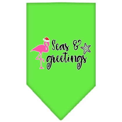 Seas and Greetings Screen Print Bandana Lime Green Large