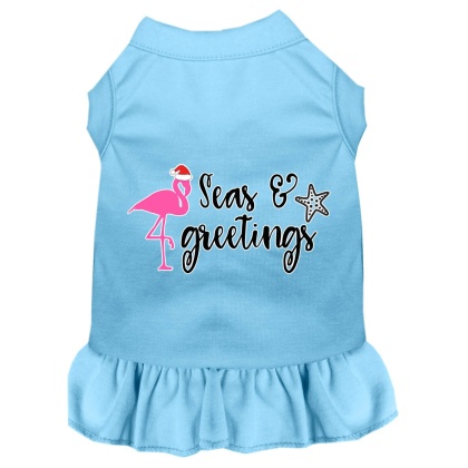 Seas and Greetings Screen Print Dog Dress Baby Blue 4X