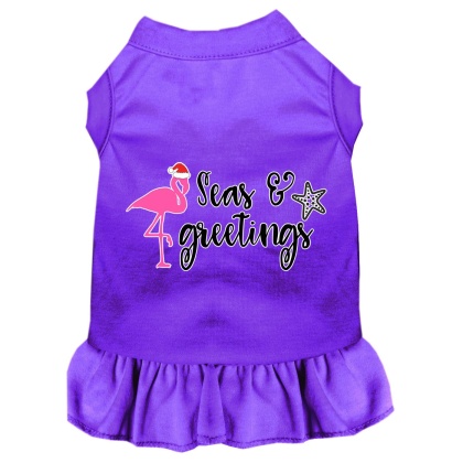 Seas and Greetings Screen Print Dog Dress Purple 4X