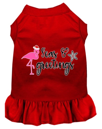 Seas and Greetings Screen Print Dog Dress Red 4X