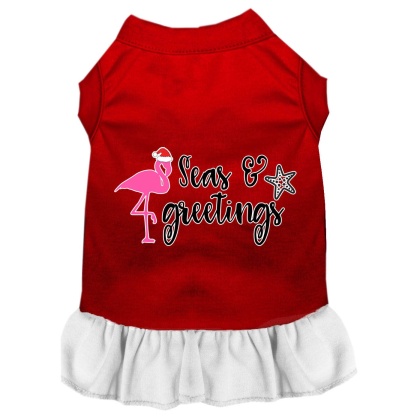 Seas and Greetings Screen Print Dog Dress Red with White Lg
