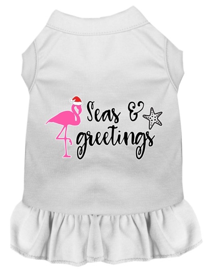 Seas and Greetings Screen Print Dog Dress White 4X