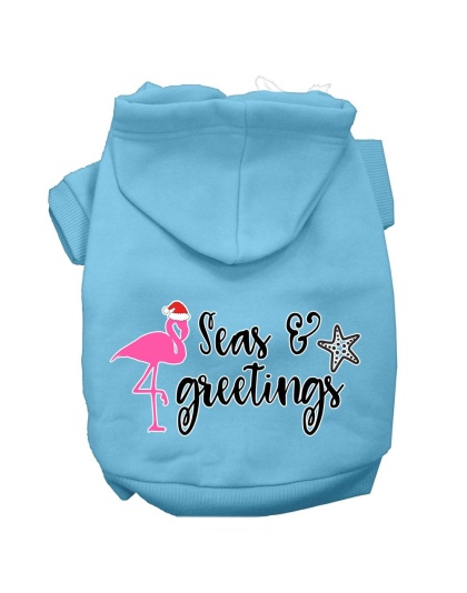 Seas and Greetings Screen Print Dog Hoodie Baby Blue L