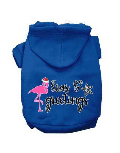 Seas and Greetings Screen Print Dog Hoodie Blue L