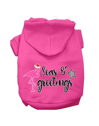 Seas and Greetings Screen Print Dog Hoodie Bright Pink L