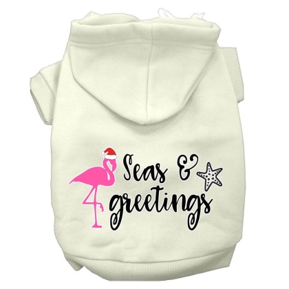 Seas and Greetings Screen Print Dog Hoodie Cream L