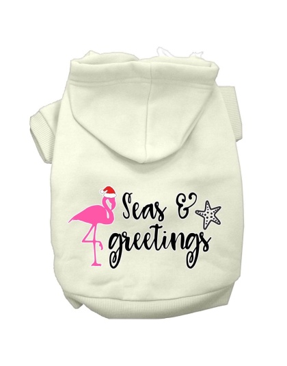 Seas and Greetings Screen Print Dog Hoodie Cream L