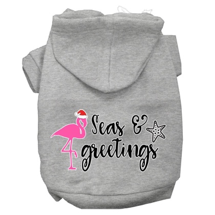 Seas and Greetings Screen Print Dog Hoodie Grey L