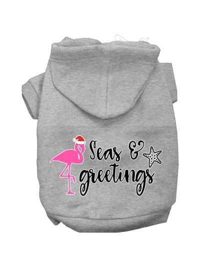 Seas and Greetings Screen Print Dog Hoodie Grey L