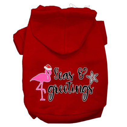 Seas and Greetings Screen Print Dog Hoodie Red L