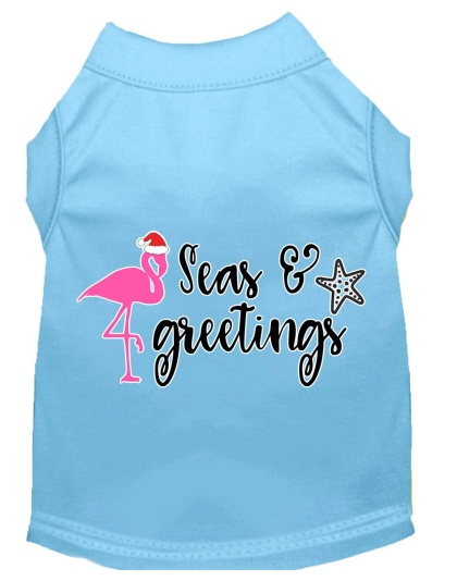 Seas and Greetings Screen Print Dog Shirt Baby Blue Lg